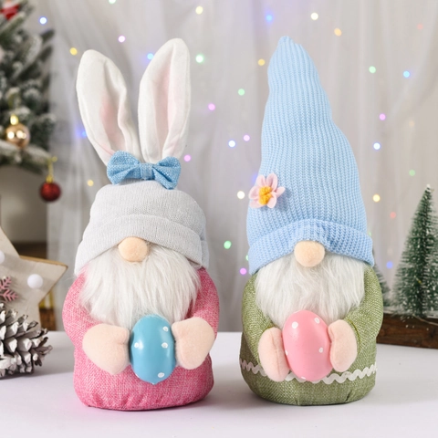Gnome de Pâques Poupée en Peluche Avec Oreilles de Lapin Et Œufs à Pois Gnome Fait Main en Tricot Pour Table de Maison