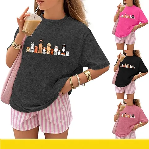 T-Shirt Enfants Imprimé Chiens Dessins Animés Mélange Coton Polyester Manches Courtes Col Rond Haut Décontracté Motif Animal