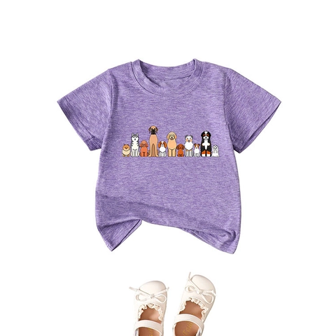 T-Shirt Enfants Imprimé Chiens Dessins Animés Mélange Coton Polyester Manches Courtes Col Rond Haut Décontracté Motif Animal