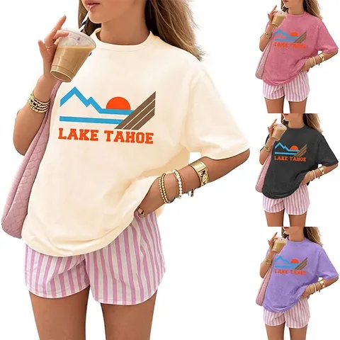 Lake Tahoe Kids Graphic T-Shirt Casual Cotton Blend Short Sleeve Round Neck Tee For Boys Girls Summer Outdoor Clothing
