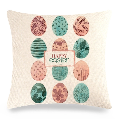 Housse de Coussin en Lin Fleurs Œufs de Pâques Taie d'Oreiller Carrée Décorative Salon Maison Décoration Sans Garnissage