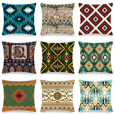 Federa in Lino Bohemian Geometrico Decorativo Etnico Azteco Motivo Copricuscino per Divano Soggiorno Decorazioni Casa