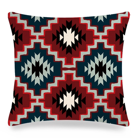 Federa in Lino Bohemian Geometrico Decorativo Etnico Azteco Motivo Copricuscino per Divano Soggiorno Decorazioni Casa