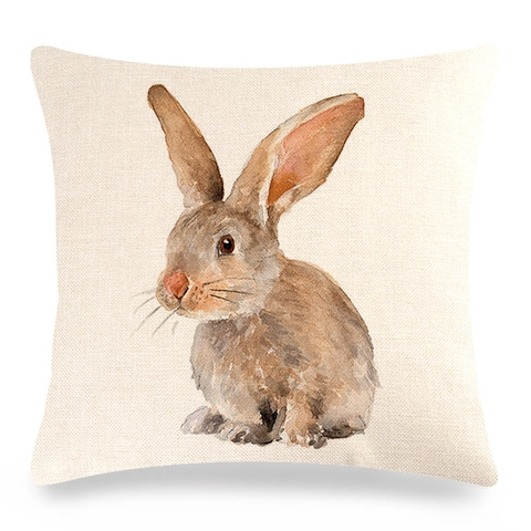 Easter Rabbit Linen Pillowcase Watercolour Bunny Cushion Cover Decorative Square Throw Pillow Case For Sofa Home Decor