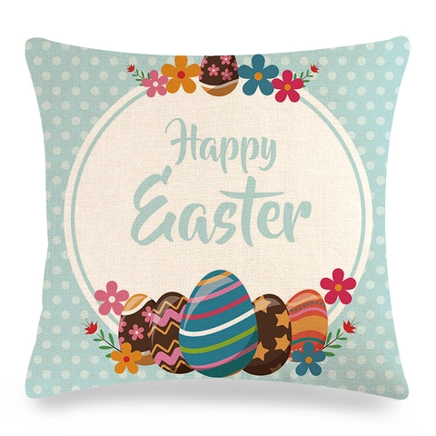 Pasen Cartoon Konijn Linnen Kussensloop Vierkante Decoratieve Kussenhoes Met Happy Easter Bloemen Konijn Voor Woonkamer Bank Home Decor