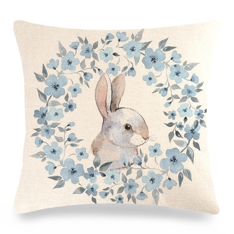 Ostern Hase Bunte Eier Leinen Kissenbezug Aquarell Kaninchen Blume Kissenhülle Für Sofa Wohnzimmer Landhaus Deko