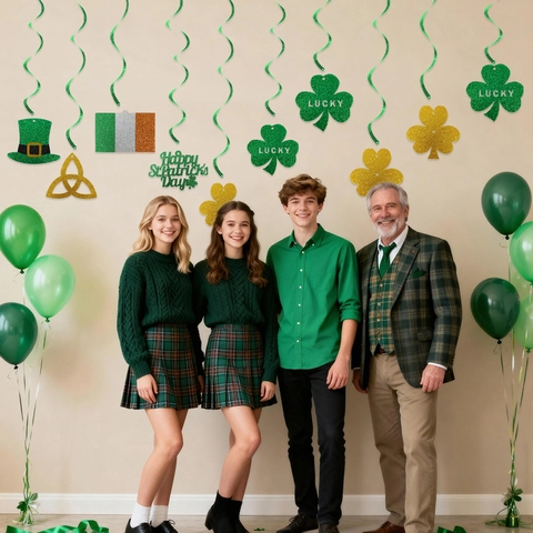 Decorazioni a Spirale da Appendere per il Giorno di San Patrizio Trifoglio Lucky Irish Party Decor Green PVC Glitter Paper