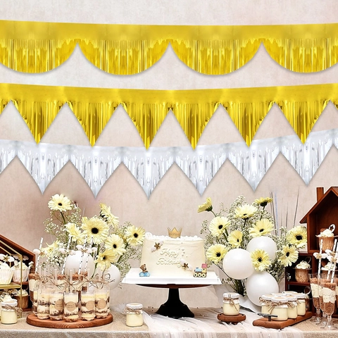 Metallic Foil Fringe Banner Party Garland Scalloped Triangle Tassel Streamer For Birthday Wedding Event Decoration
