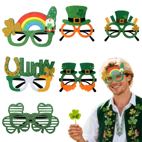 Occhiali per San Patrizio Glitter Trifoglio Lucky Shamrock Arcobaleno Irish Party Costume Occhiali Foto Props Decorazione