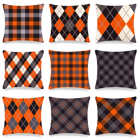 Fundas De Cojín Decorativas Halloween Lino Geométrico Cuadros Argyle Hogar Sofá Funda De Almohada Moderno