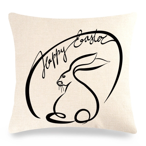 Funda de Cojín de Lino de Pascua Decorativa Impresión de Conejo Huevo Floral Funda de Almohada Cuadrada Para Sofá Salón Decoración