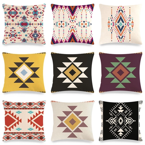 Boho Leinen Kissenbezug Geometrische Stammes Abstrakte Muster Ethnische Kissenhülle Für Wohnzimmer Sofa Dekor