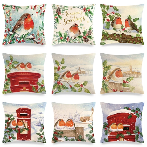Kissenbezug Robinie Winter Aquarell Leinen Dekokissen Weihnachten Quadratisch Sofakissen Dekoration Zuhause