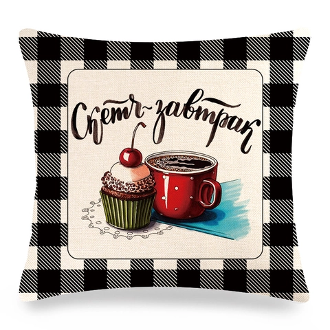 Christmas Linen Pillowcase Buffalo Plaid Border Santa Claus Tree Camper Print Decorative Square Throw Cushion Cover For Sofa Home Decor