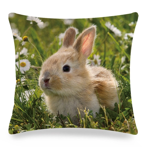 Funda de Cojín de Lino con Estampado de Conejo Cuadrada Decorativa para Sofá Sala de Estar Decoración del Hogar