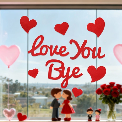 Valentine's Day Heart Felt Wall Sticker Set Romantic DIY Love You Bye Heart Balloon Decals For Home Window Party Decor