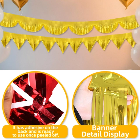 Metallic PET Foil Fringe Banner Semicircle Triangle Tassel Garland For Birthday Party Wedding Christmas Backdrop Decoration