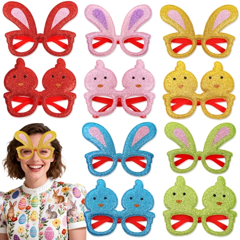 Easter Glitter Party Glasses Rabbit Ears Chick Design Decorative Eyewear For Spring Party Festive Dress Up Photography