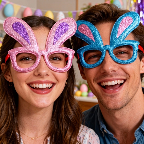 Easter Glitter Party Glasses Rabbit Ears Chick Design Decorative Eyewear For Spring Party Festive Dress Up Photography