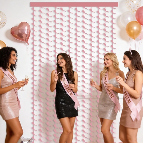 Tenda a Frange Rosa Metallizzato a Forma di Girino per Addio al Nubilato Matrimonio Compleanno Sfondo Fotografico Decorazione