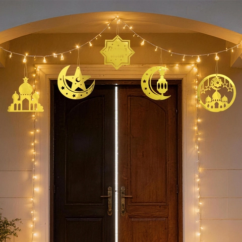 Ramadan Kareem Ornamenti Appesi in EVA Specchio Oro Per Festa di Eid Mubarak Decorazione Casa Moschea Luna Stella Festiva