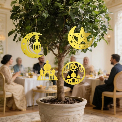 Ramadan Eid Mubarak Decorazioni Sospese Specchio Oro Cavo Luna Stella Lanterna Moschea Decorazioni Per Il Festival Mediorientale Arredamento Casa