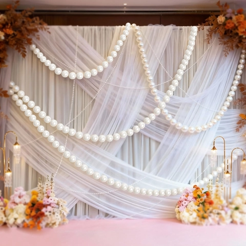 Large Faux Artificial Pearl Hanging String Wedding Party Background Decor Romantic Plastic Glossy Bead Garland DIY Event Layout