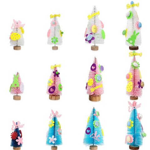 Mini Albero di Pasqua in Sisal Con Base in Legno Ornamento Coniglio Uovo in Feltro Decorazione da Tavola Primaverile