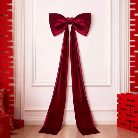 Decoración Colgante de Lazo de Terciopelo Grande Lazo Gigante Rojo Vino con Cintas Largas Para Boda Navidad Fiesta Hogar
