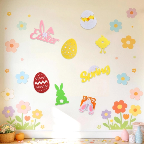 Easter Decoration Felt Patches Cute Bunny Egg Non-woven Fabric Stickers For Kids Room Home Party Decor Festive DIY Ornament