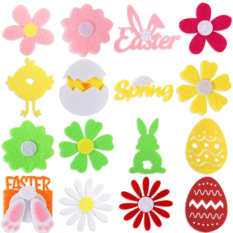 Ostern Filz Aufkleber Cartoon Hase Ei Küken DIY Deko Vliesstoff Patches Für Frühlingsparty Heimdekoration