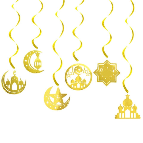 Decorazioni Sospese Ramadan Eid Mubarak Oro Spirali Stella Luna Moschea Ornamenti per Soffitto per Feste Islamiche