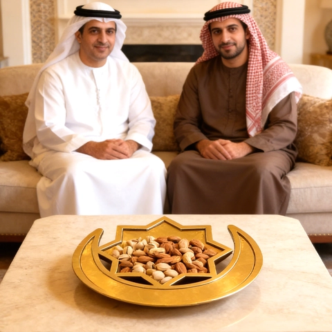Ramadan Eid Mond Stern Holz Tablett Goldene Spiegeloberfläche Islamische Dekorative Obst Nuss Aufbewahrungstablett Tischdeko