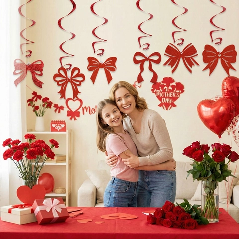 Decoración de Fiesta para el Día de la Madre Colgantes en Espiral con Lazo de Purpurina Foil Swirl Ornamentos Colgantes para Techo Pared Suministros de Fiesta