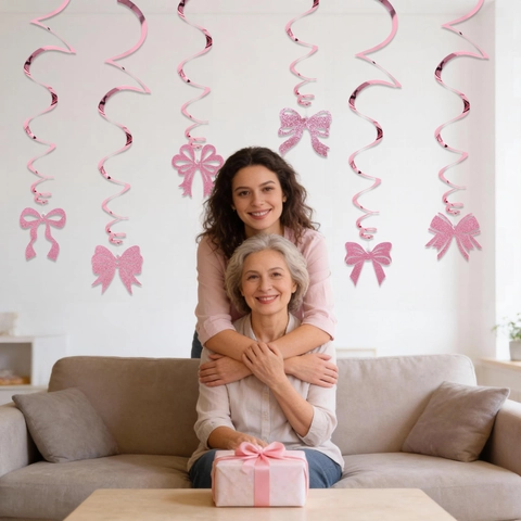 Decoración de Fiesta para el Día de la Madre Colgantes en Espiral con Lazo de Purpurina Foil Swirl Ornamentos Colgantes para Techo Pared Suministros de Fiesta