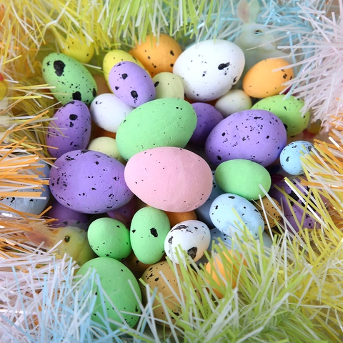 Juego de Huevos de Pascua de Espuma Moteados Huevos de Pájaro Simulados Multicolor y Zanahorias Artificiales para Fiesta de Pascua Decoración del Hogar DIY Artesanía