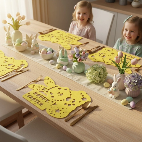 Ostern Hase Ei Filz Platzdeckchen Hohl Laserschnitt Vlies Tischmatte Für Frühlingsparty Heimtischdekoration Requisite