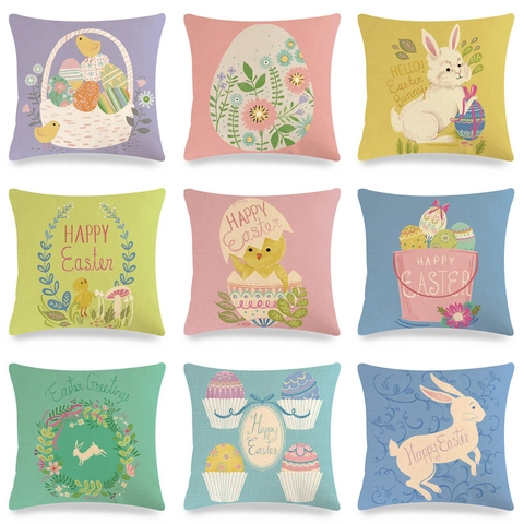 Cartoon Osterhase Leinen Kissenbezug Hase Ei Küken Druck Kissenbezug Für Sofa Wohnzimmer Haus Dekoration Urlaub Ornament