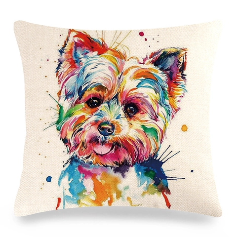 Künstlerischer Aquarell Hund Porträt Leinen Kissenbezug Modern Dekorativer Quadratischer Kissenhülle Für Sofa Wohnzimmer