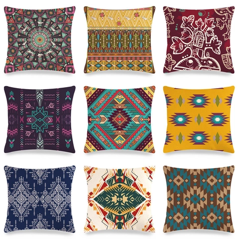 Geometrischer Abstrakter Kissenbezug Aus Leinen Im Ethnischen Boho Stil Quadratischer Sofakissenbezug