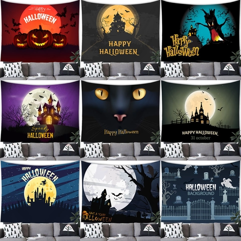 Halloween Griezelig Kasteel Pompoen Wandtapijt Polyester Wandkleed Home Party Decoratie Spookhuis Achtergrond Gotische Muurkunst
