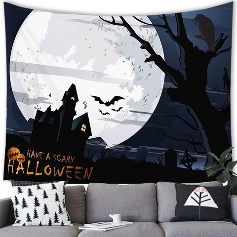 Halloween Griezelig Kasteel Pompoen Wandtapijt Polyester Wandkleed Home Party Decoratie Spookhuis Achtergrond Gotische Muurkunst