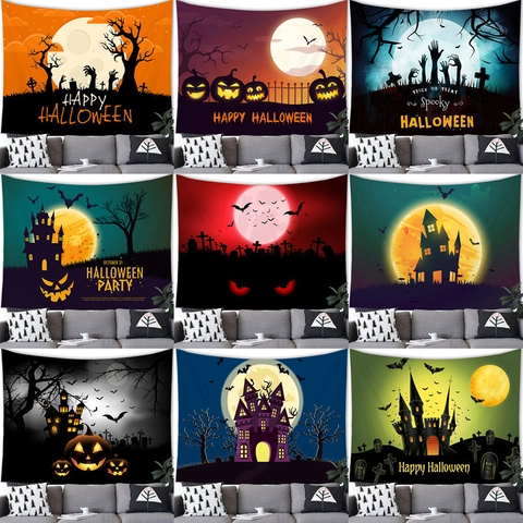 Halloween Maison Hantée Citrouille Tapisserie Murale Pour Salon Chambre Fête Décoration Intérieure Tissu En Polyester Fond En Tissu