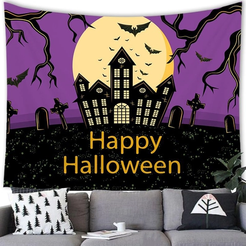 Halloween Maison Hantée Citrouille Tapisserie Murale Pour Salon Chambre Fête Décoration Intérieure Tissu En Polyester Fond En Tissu
