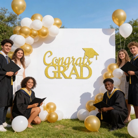Congrats GRAD Graduation Party Decorations Gold Glitter Letter Wall Sticker With Graduation Cap For Student Ceremony Party