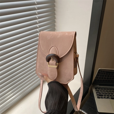 Vintage PU Leder Kleine Umhängetasche Für Damen Retro Holz Schnalle Flip Handytasche Minimalistische Quadratische Tasche