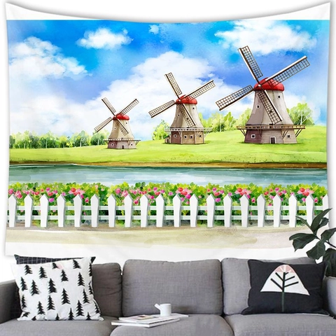 Pastoral Landscape Wall Tapestry Polyester Hanging Blanket For Living Room Bedroom Decor 3D Printed Watercolor Garden