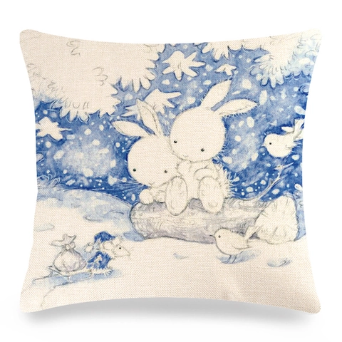 Taie d'Oreiller en Lin Dessin Animé de Pâques Housse de Coussin Décorative Carrée Lapin Floral Œufs de Pâques Imprimé Décoration Maison