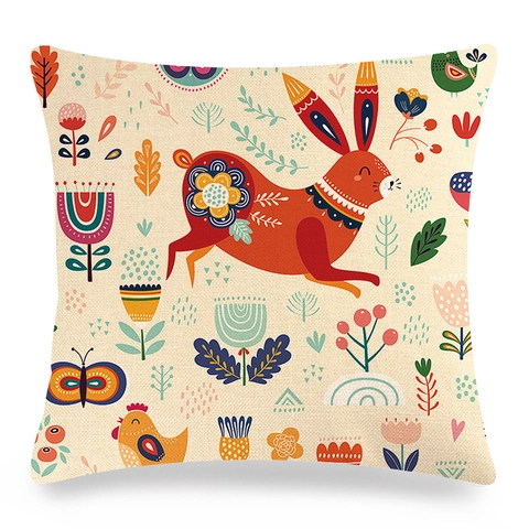 Ostern Hase Kaninchen Leinen Kissenhülle Dekorativer Kissenbezug Für Zuhause Sofa Bett Wohnzimmer Nordisches Cartoon-Muster