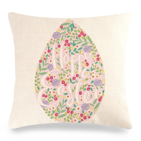 Easter Pillow Case Linen Cushion Cover Bunny Egg Flower Print Spring Home Sofa Decorative Square